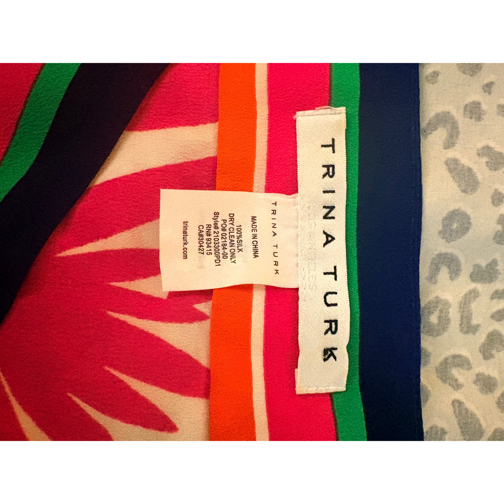 Trina Turk Colorful Floral Print V-Neck Kaftan Dress in Pink - Picture 6 of 6